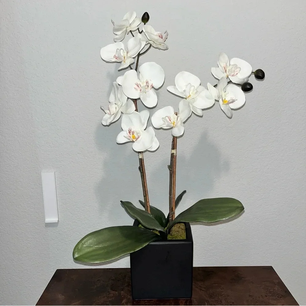 White‎ Faux Orchid Artificial Flowers with Vase Faux Plant Floral for Home Decor